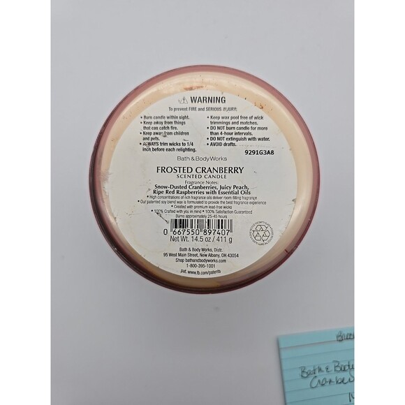 Bath & Body Works 3-Wick Scented Candle in Frosted Cranberry 14.5 oz - Picture 6 of 10